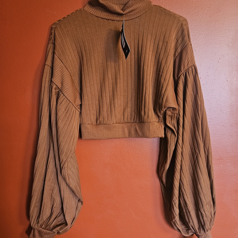Fashion Nova Comfort Zone Mock Neck Top - Cognac